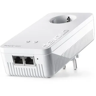 devolo Magic 2 WiFi next Erweiterungsadapter, WLAN Powerline Adapter, bis zu 2.400 Mbit/s, Mesh WLAN, 2x Gigabit LAN Anschluss, dLAN 2.0, weiß