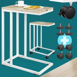 CASARIA Beistelltisch mit Rollen Kaffeetisch Weiß Holz-Optik