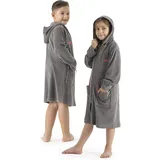 KangaROOS Kinderbademantel KANGAROOS "Kira, Ideal für Zuhause, Schwimmbad oder im Urlaub" Gr. 128, grau, 128, Leichtfrottier, Hausmäntel, modernen, sportliches Design, leuchtenden Akzenten