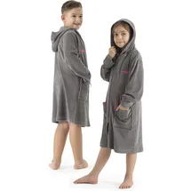 KangaROOS Kinderbademantel KANGAROOS "Kira, Ideal für Zuhause, Schwimmbad oder im Urlaub" Gr. 128, grau, 128, Leichtfrottier, Hausmäntel, modernen, sportliches Design, leuchtenden Akzenten