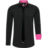RUSTY NEAL Langarmhemd RUSTY NEAL, Herren, Gr. 4XL, EURO-Größen, schwarz (schwarz, pink), 60% Baumwolle, 37% Polyester, 3% Elasthan, unifarben, Hemden, mit Krawatte