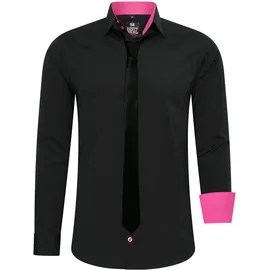 RUSTY NEAL Langarmhemd RUSTY NEAL, Herren, Gr. 4XL, EURO-Größen, schwarz (schwarz, pink), 60% Baumwolle, 37% Polyester, 3% Elasthan, unifarben, Hemden, mit Krawatte