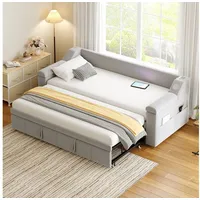HAUSS SPOLE Schlafsofa 90/180x190 cm mit USB-Ladeanschluss, Mit Ablagefächern, Hellgrau, Bluetooth-Stereo & USB, mit Ablagefächern, ideal für Gästezimmer & Wohnzimmer, ohne Matratze grau