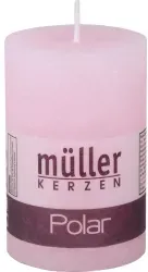 Müller Kerzen Polar Stumpenkerzen 90/58 mm, Raureif-Effekt 5460906264 , 1 Packung = 6 Stück, malve