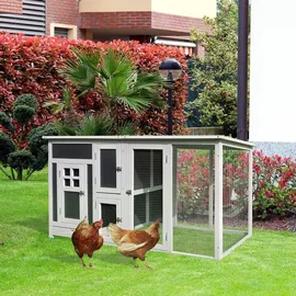 PawHut Hühnerstall 160 x 75 x 80 cm Grau/Weiß