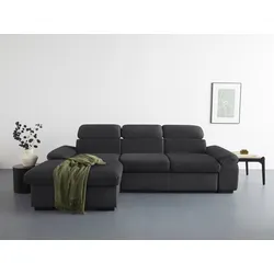 Ecksofa COTTA "Lola L-Form", schwarz, B:250cm H:73cm T:165cm, 100% Polyester, Sofas, mit Hocker & Kopfteilfunktion, wahlw. Bett- und Armteilfunktion