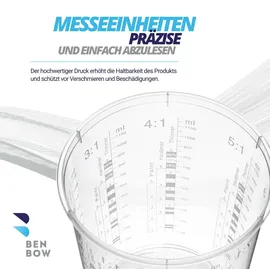 Benbow Profi-Messbecher mit Deckel mit vielfältiger Skalierung - Becher mit Skala, Lackmischbecher, Meßbecher, Lackbecher