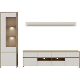 Home Affaire Wohnwand HOME AFFAIRE "Stranda, moderne Anbauwand, Komplettset im Scandi-Style", weiß (weiß skandi eiche), B:266cm, Holzwerkstoff, Kastenmöbel-Sets, Wohnwand, enthält Vitrine, Lowboard und Wandboard, 270 cm breit