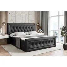 altdecor Boxspringbett mit Fußteil - mit Multipocket-Matratze H4 (21 cm hoch) mit + PUR + Kokosmatte, Topper (4 cm hoch), Polsterbett mit Kopftei... - Schwarz