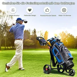 lifezeal GOPLUS Golftrolley Faltbarer Golfwagen mit 3 Rädern, Golf Cart aus Eisen, inkl.Trinkflaschenhalter, Schirmhalter &... - Schwarz