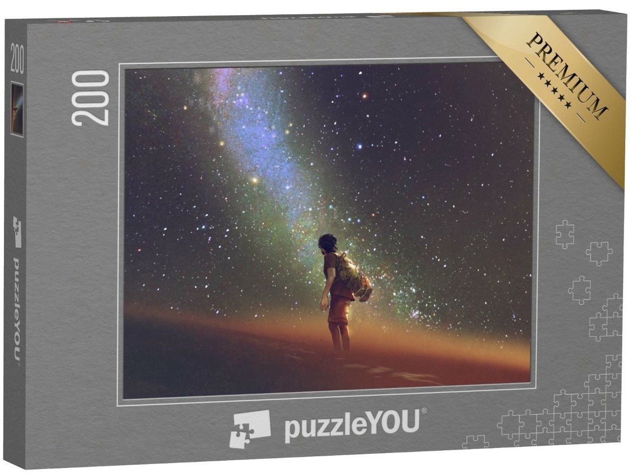 puzzleYOU Puzzle Ein junger Mann blickt in den Nachthimmel, 200 Puzzleteile, puzzleYOU-Kollektionen Astronomie