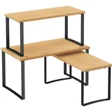 Songmics Gewürzregal, 3er Set Küchen-Organizer, Küchenregal, stapelbar, erweiterbar, Metall und Holzwerkstoff, tintenschwarz-naturbeige