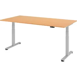 bümö elektrisch höhenverstellbarer Schreibtisch 200x100 cm in Buche, Gestell silber - Schreibtisch höhenverstellbar elektrisch mit Memory-Steuerung,