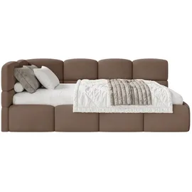Selsey Jugendbett Braun Kunststoff, 1-Sitzer, 120x200 Kopfteil Links, Matratze & Bettkasten, Samt