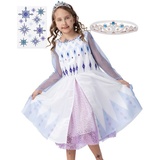 Corimori Prinzessin-Kostüm Eiskönigin Kleid für Elsa Fans, Set für Kinder, Prinzessinenkleid für Fasching, Karneval hellblau-weiß, Größe 140/146 blau Konfektionsgröße 140/146