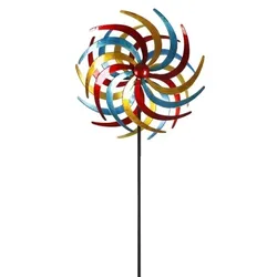 Lex XXL Metall Doppel Windrad Windspiel Gartendeko Balkon Terrasse 210x61cm bunt