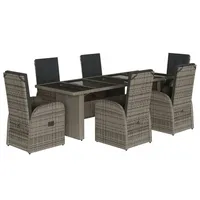 VidaXL 7-tlg. Garten-Essgruppe mit Kissen Grau Poly Rattan