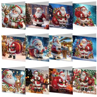 AMZLORD 5D DIY Diamond Painting Grußkarten Diamant Painting Weihnachten Karten Weihnachtskarten Set mit Umschlag Strass Handwerk Grußkarte für Geburtstag, Christmas