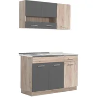 Homestyle4u Küchenzeile ohne Geräte 120 cm Eiche matt 2359
