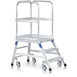 Podesttreppe 4 Stufen, fahrbar Plattform B600mm L800mm, Stufe T200mm
