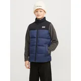 Jack & Jones Junior Steppweste JACK & JONES JUNIOR "JJETOBY einfach kombinierbar, gefüttert, stylisch", Jungen, Gr. 128, blau (navy blazer), Web, Obermaterial: 100% Polyester, colorblocking, regular fit, Westen Steppweste, colorblocking, casual, regular fit, Stehkragen