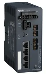 Schneider Electric MCSESM063F2CS0 Modicon Managed Switch, 4 Ports für Kupfer (4TX 10/100 Mbit/s) + 2 für Glasfaser Singlemode (2FX-SM 100 Mbit/s)