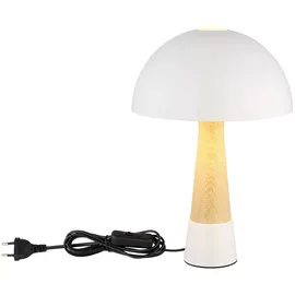 Nowa Tischlampe Pilz Holzoptik Nachttischlampe Tischleuchte Pilzdesign Schlafzimmerlampe, Metall Sandfarben, 1x E27, DxH 25 x 36,5