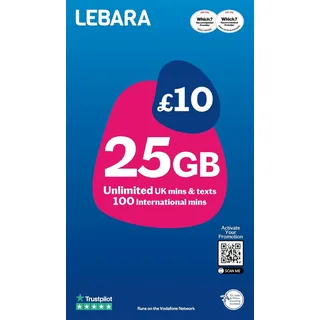 Lebara UK SIM-Karte, 10 GB für £10, halber Preis für die ersten 3 Monate, kein Vertrag, Pay As You Go SIM, UK-Anrufe, verschiedene Größen (Nano/Micro/Standard), passend für alle Geräte