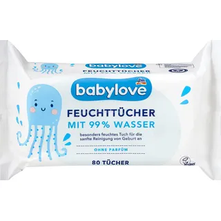 Babylove Feuchttücher und co (4x 80 Tücher, 99% Wasser Feuchttücher)
