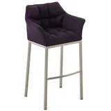TPFLiving Barhocker Stoff (Barstuhl mit Rückenlehne - Hocker für Küche), 4-Fuß Gestell Edelstahl - Sitzfläche: Stoff Lila lila 64 cm x 110 cm x 48 cm