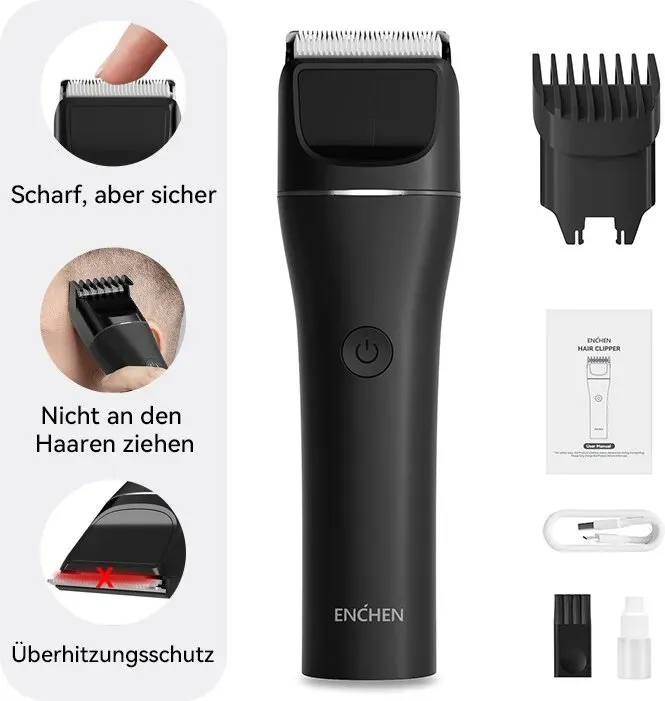 ENCHEN Black Boost 2 Professioneller kabelloser elektrischer Haarschneider mit schneller Typ-C-Ladefunktion, Haartrimmer für Männer und Erwachsene, 1 Stück