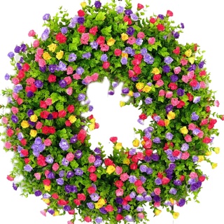 Facynde Türkranz Frühling Künstliche Wildblumen Türkranz Bunter Girlande Handgefert Romantischen Sommer Ganzjährig Wohnkultur Haustür Festival Garten Wanddekoration