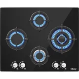 Iseasy - Glas Gaskochfeld 4 Flammig 8750w,l64 X P52 Cm, Automatischer Thermoelementschutz, Erdgas/propangas, Einbau 4 Zonen Glas Gaskochfeld, Schwarz Glasherd, 220-240v