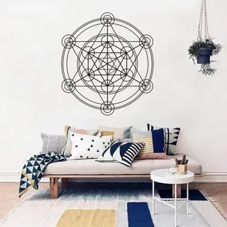 Heilige Geometrie Wandtattoo Metatrons Würfel Alchemie Geometrische Wand Vinyl Aufkleber Wandbild Poster Für Wand Linie Kreis Mandala 42X42 Cm