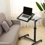 Rollbarer Laptop-Tisch - Betttisch/Überbett-Tisch - Höhenverstellbar 65–95 cm - Neigbare Tischplatte - L-Form - Schwarz - Schwarz