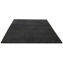 Wollteppich »Gabbo Design, Handweb Teppich, reine Wolle, handgewebt«, rechteckig, 14 mm Höhe, Hoch-Tief-Effekt, reine Wolle, Scandi-Look, Naturfaser, Handarbeit, 38368826-4 dunkelgrau 14 mm