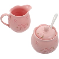 1 Set/2 Stück und Sahnebereiter Set Keramik Milchkännchen Zuckerdose Set für Kaffee Latte Tee Aufschäumen Milch Servieren Rosa, 12X7.5CM, (DNC41BA11N060357ML0AY6P)