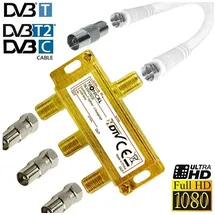 TronicXL 3-Fach Sat Splitter Verteiler Antennenverteiler TV Kabelfernsehen Koax zb kompatibel mit für Unitymedia Vodafone Netcom PYUR komro RFT EWE TEL Unicable DVBT DVBC CATV