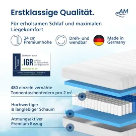 AM Qualitätsmatratzen Premium Taschenfederkernmatratze 100 x 190 cm H3
