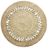 The Deco Factory – Jute-Teppich – Funny Jute – handgefertigter geflochtener Juteteppich, Wohnzimmer, Schlafzimmer, Flur, Juteteppich, rund, Wellenmuster, Dekoration für Schlafzimmer, Teppich, Beige,