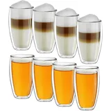 Creano Thermogläser doppelwandig 250ml „DG-SH“, 8er Set, große doppelwandige Gläser aus Borosilikatglas, Kaffeegläser, Teegläser, Latte Macchiato Gläser