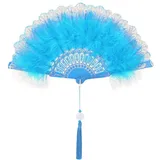 Uposao Damen Fächer Feder,Vintage Stil 20er Jahre Feder Handfächer Faltbar Handheld Marabou Federfächer Damen Gatsby Kostüm Flapper Zubehör für Hochzeit Halloween Karneval, Mottoparty,Blau #1