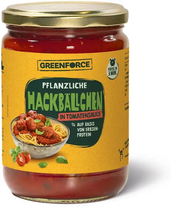 GREENFORCE Vegane Hackbällchen in Tomatensauce