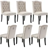 Merax Esszimmerstuhl (6 St), 6er Set Polsterstuhl Wohnzimmerstuhl Samt mit Nagelkopfbesatz, Eichenbeine, Beige