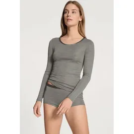 CALIDA Langarmshirt True Confidence Rundhals, Feinripp, atmungsaktiv, Wellensaum grau L (48/50)