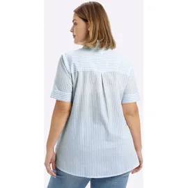 sheego Kurzarm-Bluse hellblau-weiß-gestreift 48
