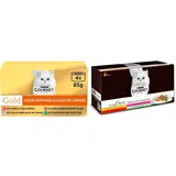 PURINA GOURMET Gold Zarte Häppchen in Sauce mit Gemüse Katzenfutter nass, Sorten-Mix, 12er Pack (12 x 4 Dosen à 85g) & A la Carte Katzenfutter nass, Sorten-Mix, 60er Pack (60 x 85g)