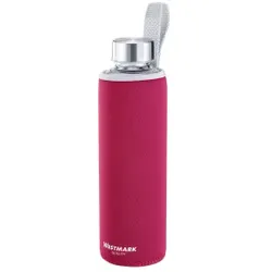 WESTMARK Viva Trinkflasche mit Cover, Glas, 550 ml, Hochwertige Flasche mit einem auslaufsicheren Schraubverschluss, Farbe: rot
