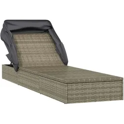 vidaXL Sonnenliege mit Faltdach Grau 213x63x97 cm Poly Rattan