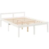 vidaXL Seniorenbett, Bett Holzbett für Schlafzimmer, Bettgestell Bettrahmen mit Lattenrost Kopfteil, Massivholzbett Doppelbett Komfortbett, Weiß 140x200cm Massivholz Kiefer